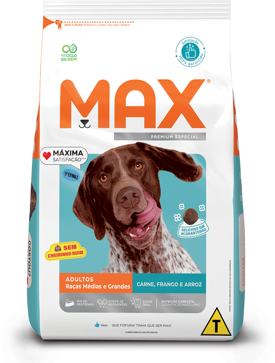 Max Cães Adultos Raças Médias e Grandes Carne, Frango e Arroz - MAX